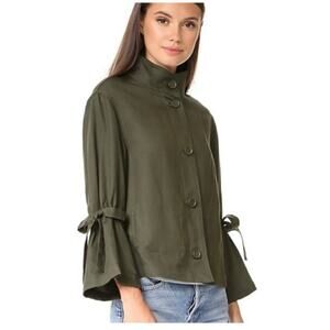 Club Monaco Hardy Top Shirt Jacket Size Small Olive Green Funnel Neck Linen